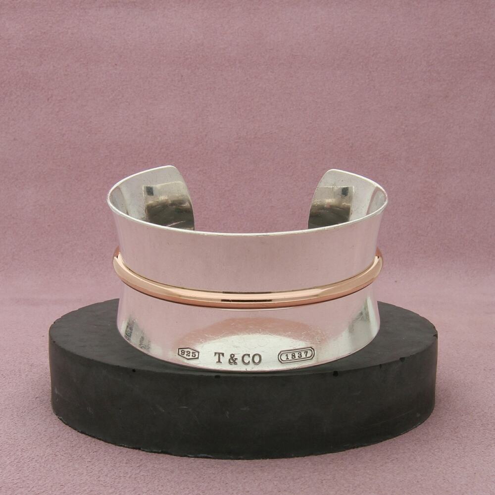 tiffany & co sterling silver rubedo 1837 collection cuff bracelet size 6.25in